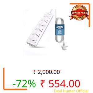 EMBOX Extension Board with Switches 2500W, 6 Universal Sockets, Individual Switch, Safety Shutter Spike Guard, LED Indicator and Safety Shutter