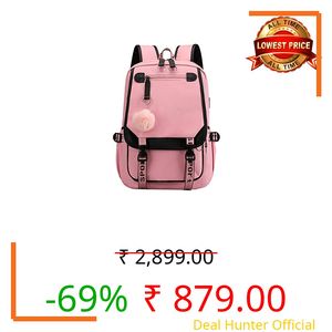 Jiayou Teenage Girls' Backpack Middle School Students Bookbag Outdoor Daypack With Usb Charge Port (4# Pink Black,21 Liters)
