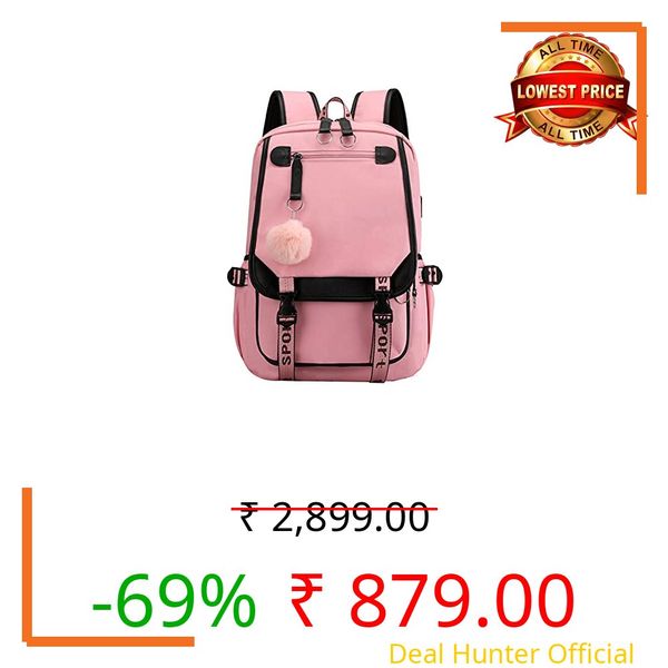Jiayou Teenage Girls' Backpack Middle School Students Bookbag Outdoor Daypack With Usb Charge Port (4# Pink Black,21 Liters)