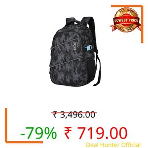 Safari Omega Plus Casual Laptop Backpack, 2 compartments, Raincover, Organizer, Full body print, Bottle holder, Front pockets Softline (Black)