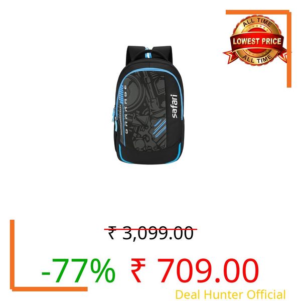 Safari Torque 37L Casual Printed Backpack, 3 compartments, bottle holder, Front pocket, school bag for boys and girls, college bag, office bag, travel bag for men and women, Color- Black