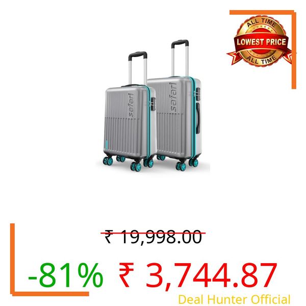 Safari Astra Neo 8 Wheels Set of 2 (Cabin + Medium) Trolley Bags, Hard Case Polycarbonate, 360 Degree Wheeling Luggage for Men & Women, Travel Bag Suitcase for Travel, Silver