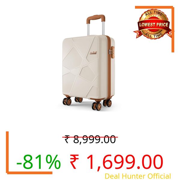 Safari Pentagon Pro 8 Wheels 55cm Cabin Size Trolley Bag, Hard Case Polypropylene, 360º Wheeling Small Carry-on Luggage, Suitcase for Travel, Trolley Bags for Travel, Luxury Beige