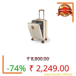 Safari Cabin Trolley Bag with Laptop Compartment, Hardside Polycarbonate Small (55cm) Suitcase | 360° 8 Wheel Spinner Travel Luggage| Recessed Combination Lock|Thorium Neo| Vanilla