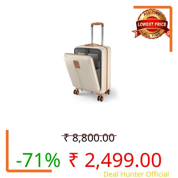 Safari Cabin Trolley Bag with Laptop Compartment, Hardside Polycarbonate Small (55cm) Suitcase | 360° 8 Wheel Spinner Travel Luggage| Recessed Combination Lock|Thorium Neo| Vanilla