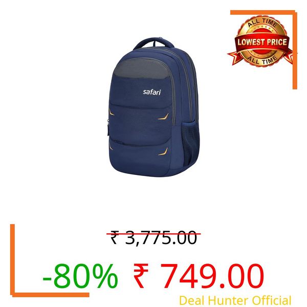 Safari Omega Pro Laptop Backpack With Raincover, 3 Compartments, Bottle Holder, Organizer, Unisex Bag For Boys & Girls, School/College/Office/Travel Bag, Color- Blue, 35L