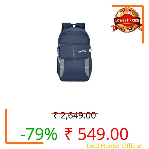 Safari Omega Spacious/Large 5 Compartment Laptop Backpack With Raincover, College Bag, Travel Bag For Unisex, Navy Blue, 30 Litre