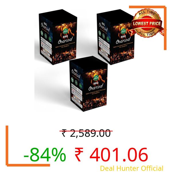 TrustBasket Charcoal Briquettes (5kg) with Free Starter Cubes - Long Burning Barbeque Charcoal with Low Smoke (Used in Grilling/Barbecue, Home) Set of 3