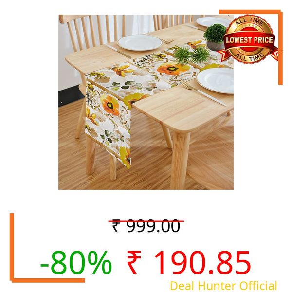 HOMADORN Cotton Feel Fabric Multicolor Clover Design Digital Printed Double Layered Enhanced Decor 4 Seater Table Runner Cloth (TR-43, 13 INCHES X 60 INCHES)