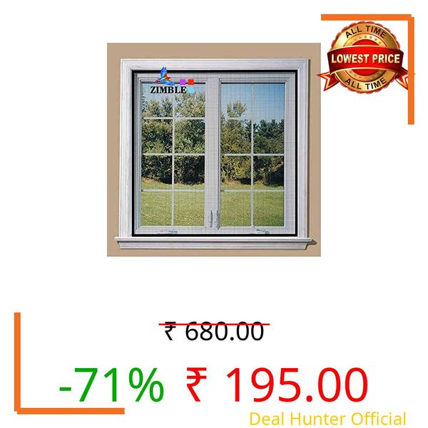 ZIMBLE Fiberglass (48X48 Inch)-4X4 Ft) Window Mosquito Mesh Net, Insect Net Adhesive with Hook and Loop for Window Frame,Wooden Frame/120 GSM| Highly Durable and Safe (Colour-White, Pack1)