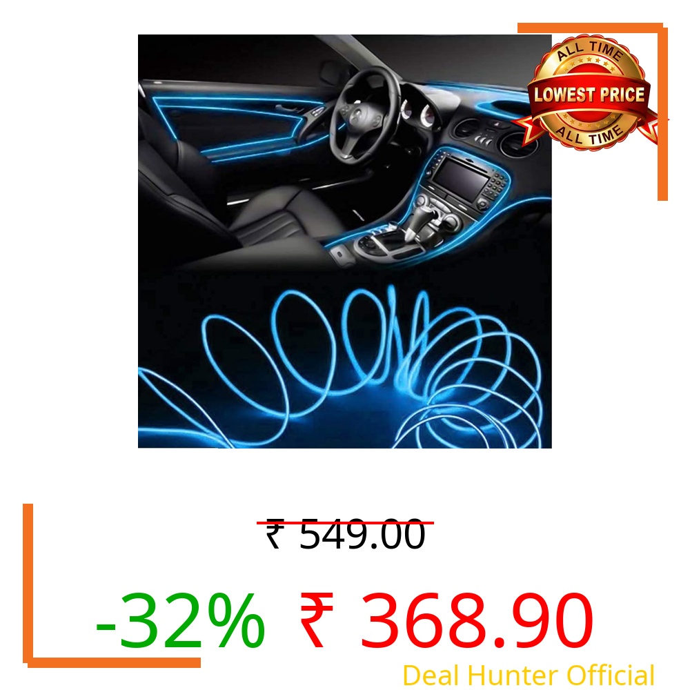 Sulfar 5m Auto Car Neon LED Panel Gap String Strip Light, Glowing Wire/El Wire Lamp, Cold Strobing for Automotive Interior Car Decor Decorative Atmosphere LED Light with Adapter (Ice Blue)