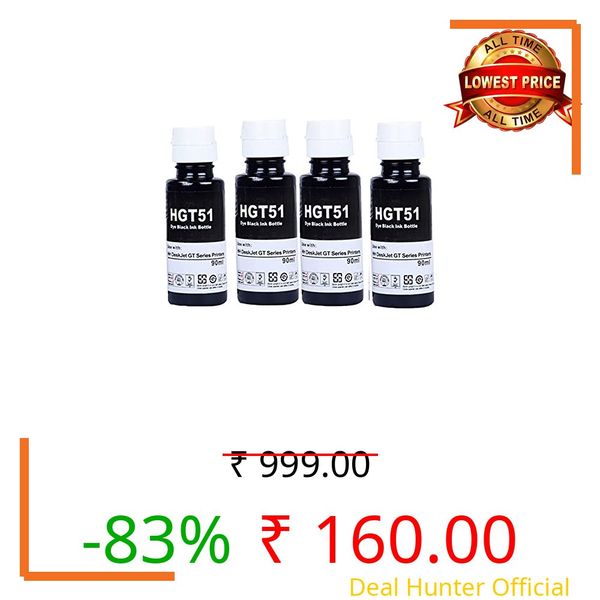 R C Print Ink Compatible for Hp 310 315 319 410 415 419 5810 5820 5821 Inktank Printers (Its Cap Automatically Fill/Shut) (Black 4 PC 90 ML Each)