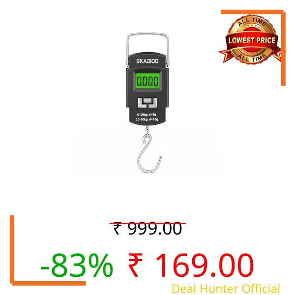 SKADIOO Weight Machine for Luggage 50kg, Luggages Weighing Scale for Flights, Electronic Portable Fishing Hook Type with Digital LCD Screen Used for Gas Cylinder & Travel Bags & Suitcases (Black)