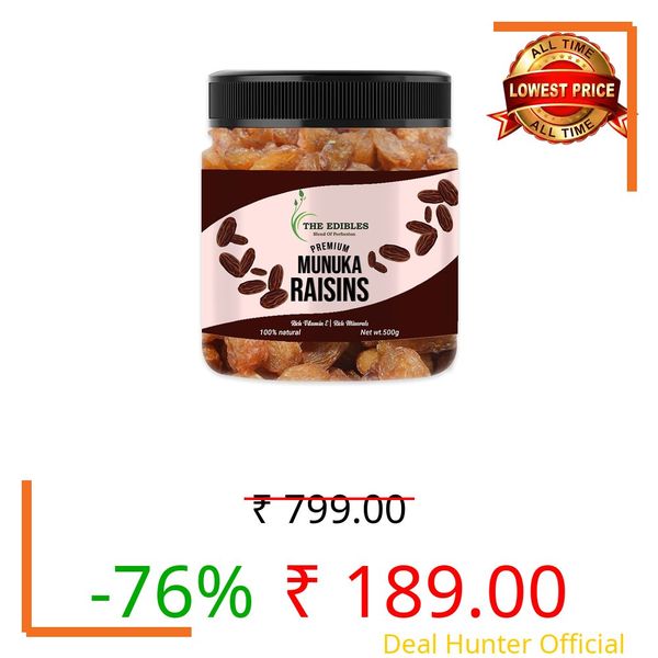 THE EDIBLES Afghani King-Size Munakka Raisins 500g (Jar Pack)