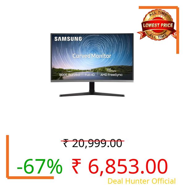 Samsung 27-Inch(68.5cm) FHD, 1800R Curved 1,920 X 1,080 LED Monitor, VA Panel, Slim Design, AMD Freesync, Flicker Free, HDMI, Audio Port (LC27R500FHWXXL, Dark Blue Gray)