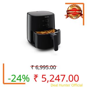 PHILIPS Air Fryer HD9200/90, uses up to 90% less fat, 1400W, 4.1 Liter, with Rapid Air Technology (Black), Large