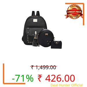 floki Fashion Girls 3-Pcs Fashion Cute Mini Leather Sling Bag For Women's (Black), Medium