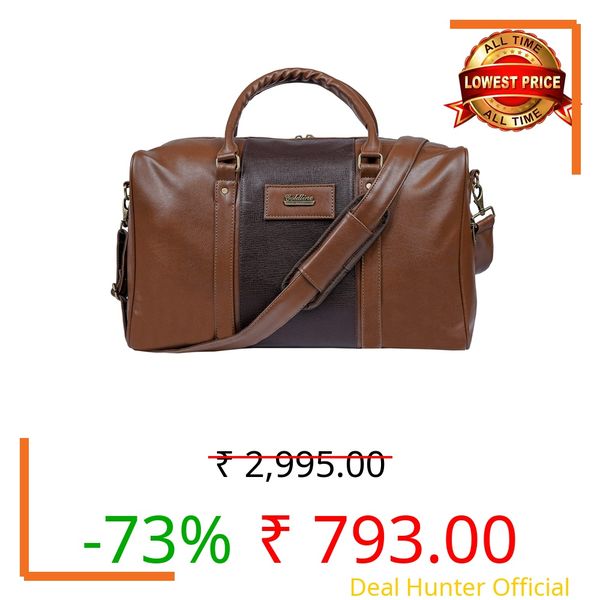 GOLDLINE Vegan Leather Stylish & Spacious Travel Duffle Bag/Leather Gym Bag/Leather Duffle Bag for Men and Women (Water Resistant, 35L Capacity (Color-Tan)