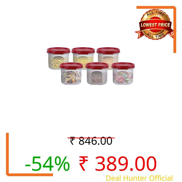 Cutting EDGE Smart Slim Storage 250 ML (Set of 6) Air-Tight Plastic Round Modular Container - for Juice, Dry Fruits - Stackable, BPA Free, Food Grade (250 ML) - (Dark Red)