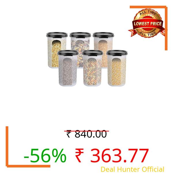 Cutting EDGE 585ML Smart Slim Storage Airtight Container-Black,Set of 6