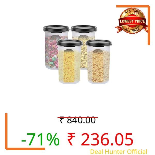 Cutting EDGE Smart Slim Storage 585 ML (Set of 4) Air-Tight Plastic Round Modular Container - for Juice, Dry Fruits - Stackable, BPA Free, Food Grade (585 ML) - (Black)