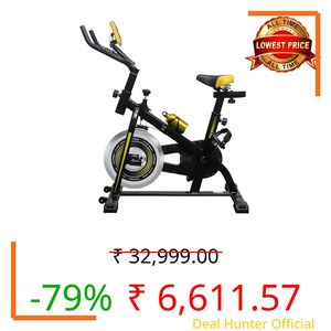 FITTYFY INALSA Spin Bike Exercise Bike FFSB 10 with 10Kg Flywheel| Adjustable Resistance, Heart Rate Sensor| Bottle & Bottle Holder| Yellow|Black