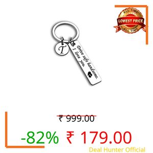 OUMILAN Drive Safe Keychain 26 Letters Keychain Gifts for Boyfriend Couple Husband Dad Birthday Christmas Valentines Day Gifts (T-silver), 1.96L*0.47W*0.06H in