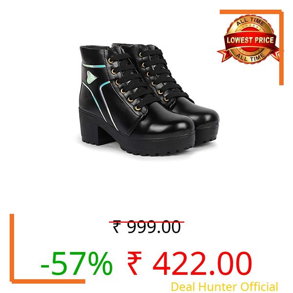 KRAFTER Women's and Girls High Ankle Denim Stylish Boots-HP-Black-1600-37