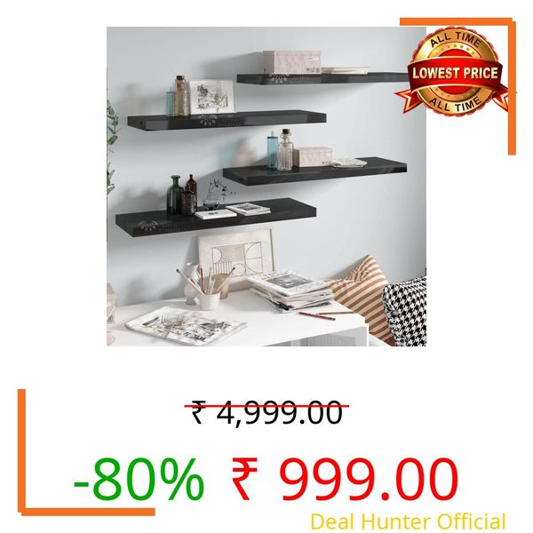 FORESTIS GALLINARIA Aries Wooden Floating Wall Shelf| Wall Rack Shelf | Wall Mount for Living Room, Bedroom, Kitchen… (Set of 4 Black, Large)