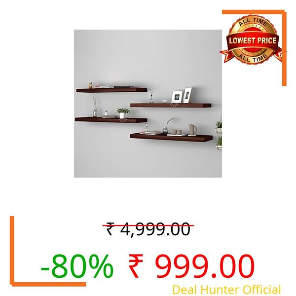 FORESTIS GALLINARIA Aries Wooden Floating Wall Shelf| Wall Rack Shelf | Wall Mount for Living Room, Bedroom, Kitchen… (Set of 4 Brown, Large)