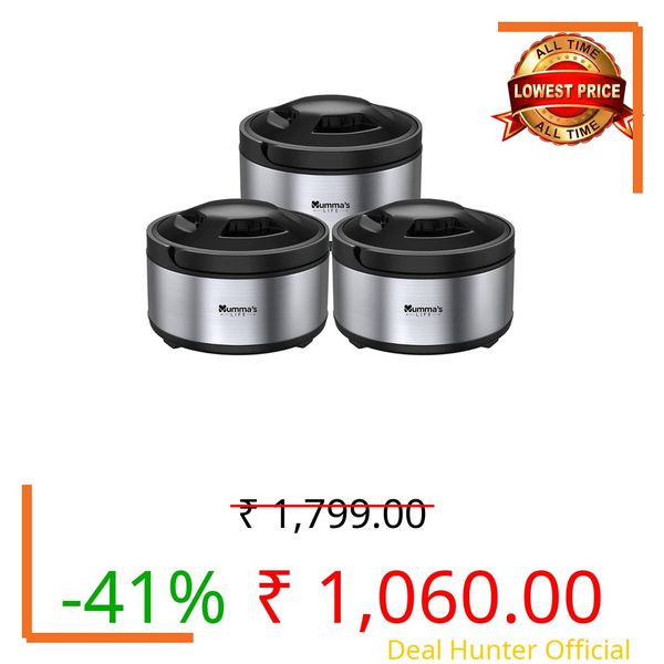 Mumma’s LIFE Stainless Steel Thermosteel Casserole Set of 3 for Kitchen| Hot Case Combo for Kitchen,Up to 2 Hour| Hot Box Pack of 3 (2000 ml, 2500 ml, 3500 ml)