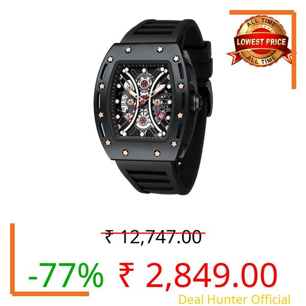 MF MINI FOCUS Unique Men Analog Watch Tonneau Casual Wrist Watch (Hollow/Waterproof/Super Luminous/Calendar) Soft Silicon Band Fashion Cool Watch for Men