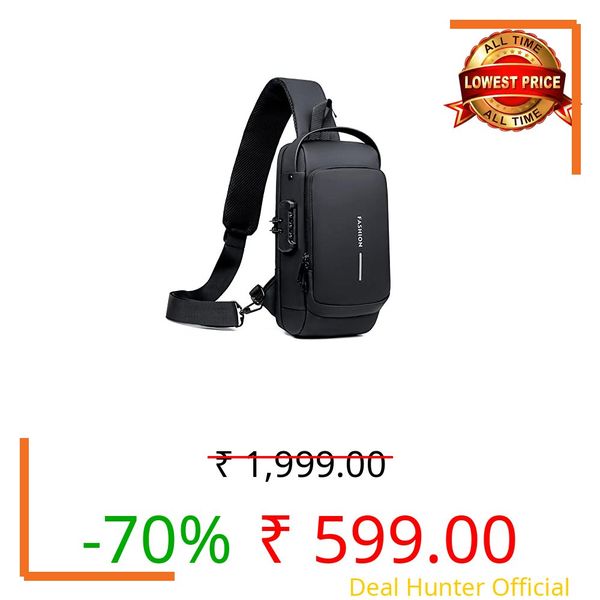 Anti theft Crossbody Sling bag,Shoulder Backpack,Lightweight Chest Daypack with USB Charging Port,Fit for 9.7'' ipad, Black, 13 in x 7.1 in x 3.5 in, Daypack Backpacks