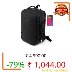 WALKENT Premium 15.6" Laptop Bag 27L, Anti-Theft Pockets, Waterproof Backpack with USB, Cushioned Strap for Travel Office College Men Women - Craft Black