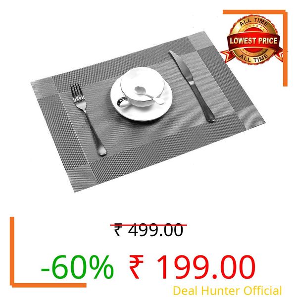 Anugrah Dining Mats Table Mats PVC Placemats Heat-Resistant Placemat for Dining Tea Table Woven Vinyl Stain Resistant Table Mats Easy to Clean - 45x30 cm (Gray, 2)