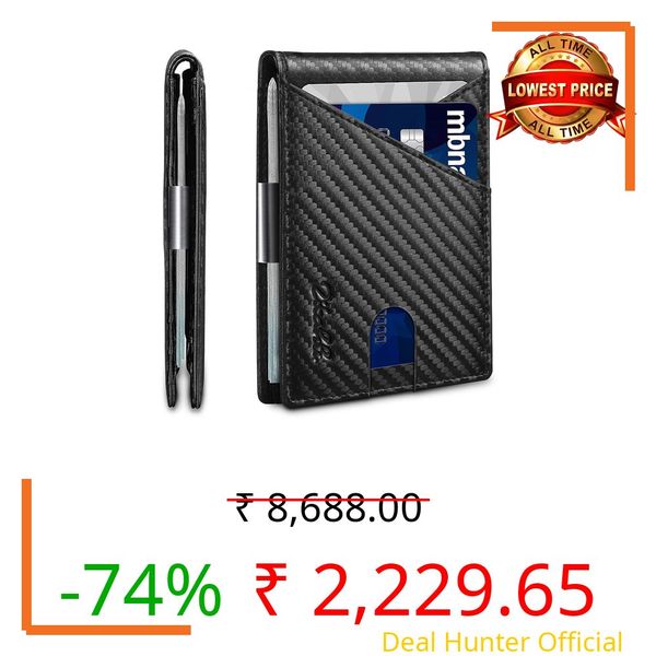 Zitahli Men's Wallets Slim - Money Clip Slim Leather Slots Credit Card Holder RFID Blocking Bifold Minimalist Wallet with Gift Box, Carbon Black, S, Modern