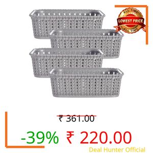 Kuber Industries Multipurposes Small M 15 Plastic Basket, Organizer For Kitchen, Countertops, Cabinets, Bathrooms Without Lid- Pack of 4 (Grey) -46KM0124