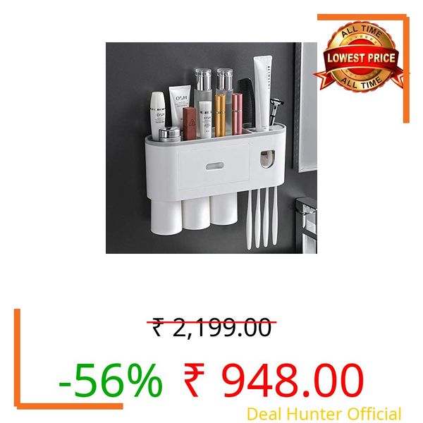 tgopit Toothbrush Holder Wall Mounted, Automatic Toothpaste Dispenser Squeezer Kit with Holders for Bathroom-Shelf Magnetic Cups Toothpaste Holder Drawer Organizer Space Saver Easy to Clean