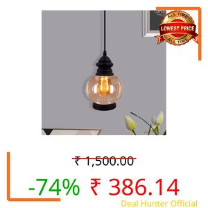 Homesake Vintage Industrial Hanging Pendant Light, Black Metal and Round Glass Shade, Adjustable Cord, Decorative Ceiling Lamp for Living Room, Dining Room, Kitchen,Bedroom,Home Decor,Warm Glow(Amber)