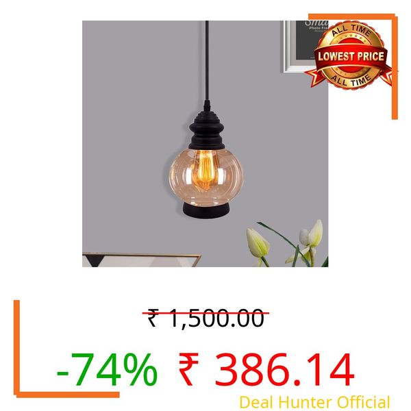 Homesake Vintage Industrial Hanging Pendant Light, Black Metal and Round Glass Shade, Adjustable Cord, Decorative Ceiling Lamp for Living Room, Dining Room, Kitchen,Bedroom,Home Decor,Warm Glow(Amber)