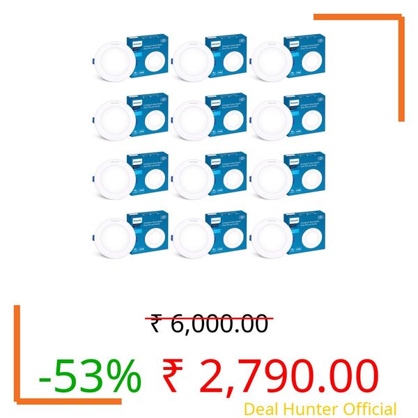 Philips Polycarbonate Starfit 10 watt Concealed JB LED downlighter for Ceiling with 3 inch Cut-Out (Cool Day Light, Pack of 12), White