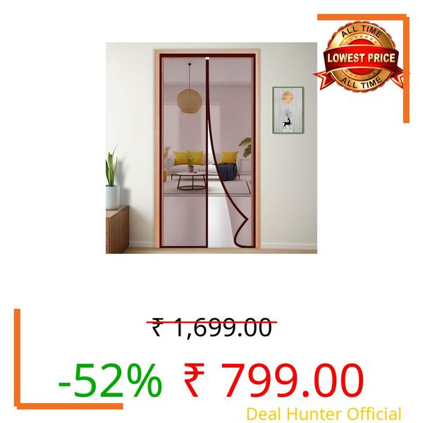 TurtleGrip Polyester Door Mosquito Net with Full Frame Hook&Loop for Main Doors, Bedroom, Kitchen & Balcony Doors (195x85 cm, Brown)| Measure Before Order