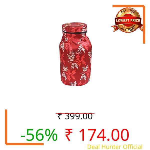 Shinzo Cotton Washable Brown Color Designed LPG Gas Cylinder Cover with Dustproof (Pack of 1, Red Leaf)