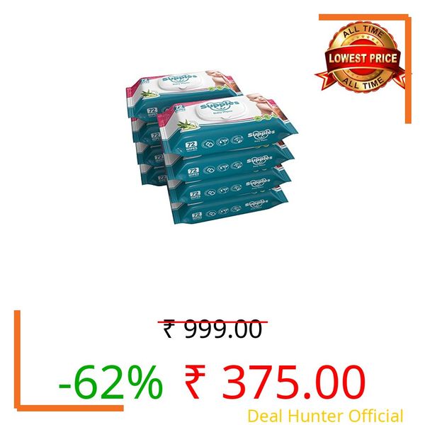 Amazon Brand - Supples Baby Wet Wipes with Lid | 576 Wipes | 72 Wipes x 8 Packs | Enriched With Aloe Vera and Vitamin E | Alcohol-Free and Paraben-Free | Pure Water-Based formulation