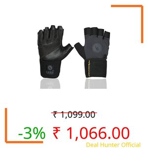 USI UNIVERSAL 733UB Unbeatable Fitness Gym Gloves, Workout Powerlifting Gloves, Leather, Leather Palm (Large, Black/Grey)
