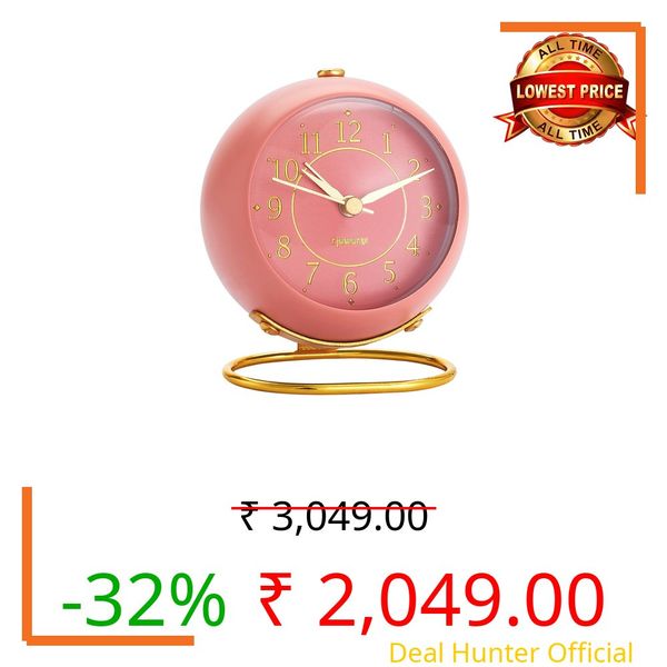 Metal Desk Clock, rjuwurv Retro Bedroom Table Vintage Analog Alarm Clock, Silent Non-Ticking Gold Clock, Bedside Décor(Sweet Pink)