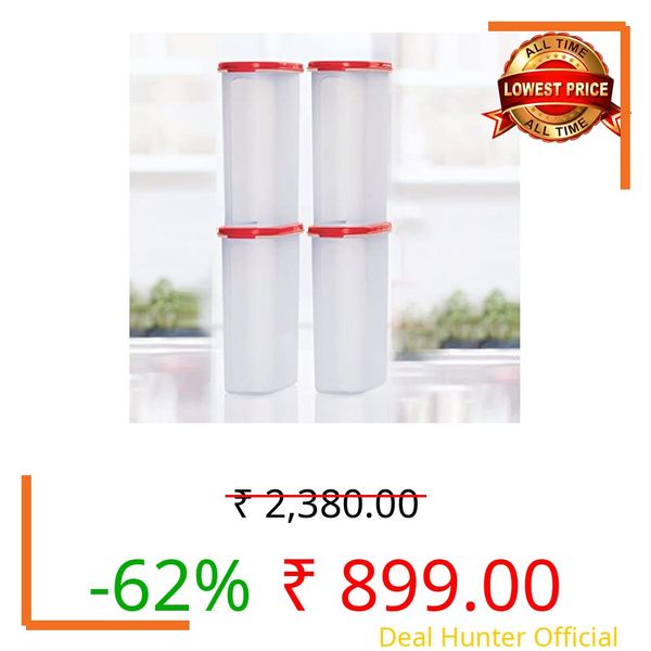 tupperware Plastic Grocery Container 2.3 L Pack of 4 (Red)