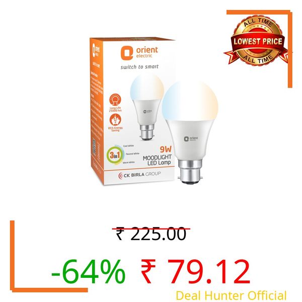 Orient Electric Eternal Shine Moodlight B22 Base, Color Changing 9W LED Bulb, Pack of 1 (White, Warm White, Neutral White)