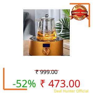 ZROY ENTERPRISE Borosilicate Glass Tea Pot with Heat Resistant Stainless Steel Infuser Perfect for Tea and Coffee Maker, Clear Glass Kettle (550 ML, Round Kettle)