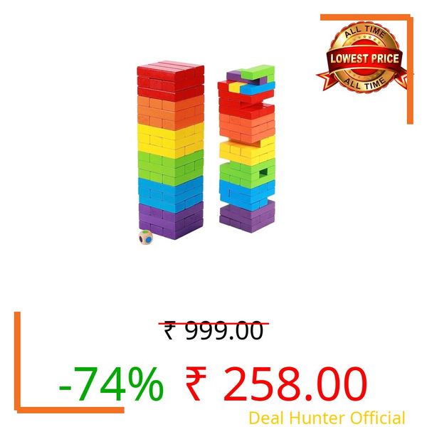 Toy Imagine 54 Pcs Colourful Wooden Blocks for Boys 7–14 Years – Indoor Balancing & Building Game, Montessori Wooden Toys, Kids Activity Tower Block for Cognitive Development & Fun
